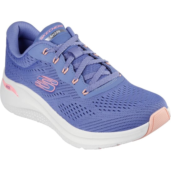 Skechers Arch Fit 2.0 - Big League Textiel Dames Blauw/Roze Trainers - Image 1