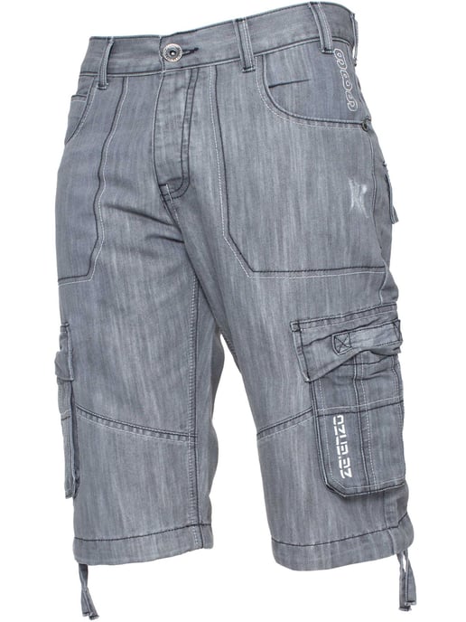Enzo Mens Cargo Combat Denim Shorts - Image 1