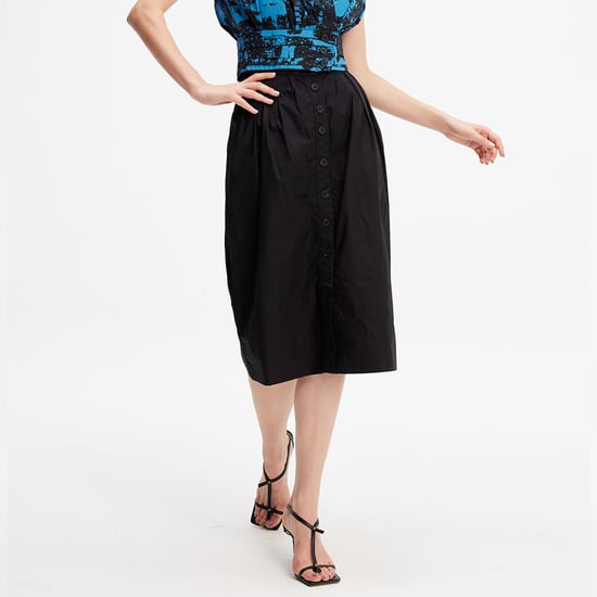 Buttoned straight skirt in cotton - Image 1