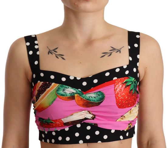 Dolce & Gabbana Dames Multicolor Zijde Cropped Polka Fruit Print Top - Image 4