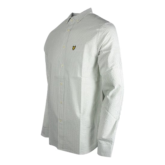 Lyle & Scott Seersucker Strike Långärmad Grön Skjorta - Image 3