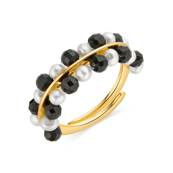 Luxenter Sterling Silver 925 ring med svart kristall i 18K gult guld - Hizri - Image 1