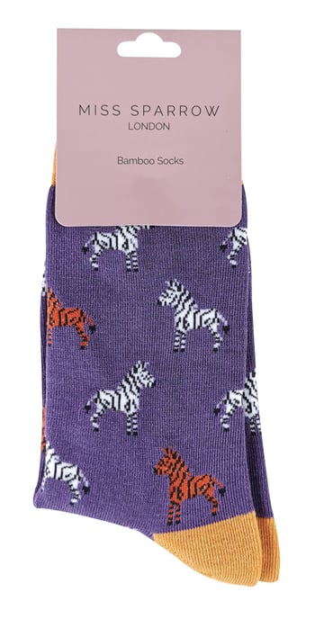Miss Sparrow - Dames Animal Design BamboeSokken - Zebra (Paars) - Image 2