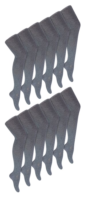 12 Pair Multipack Girls School Uniform Tights | Sock Snob | Soft & Comfy Plain Opaque Pantyhose Tights for Kids - Grey - Image 1