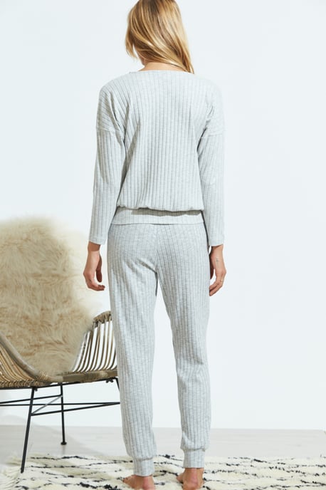 Light Grey Knitted Rib Wrap Front Loungewear Top
