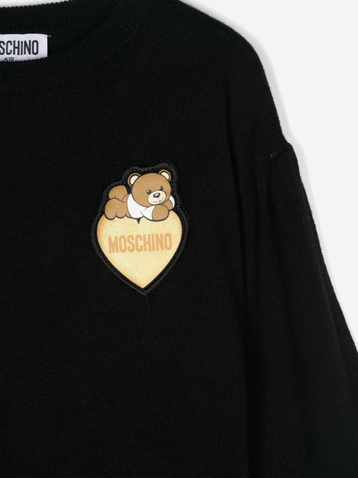 Moschino Girls Bear Heart Logo Jumper in Black - Image 3