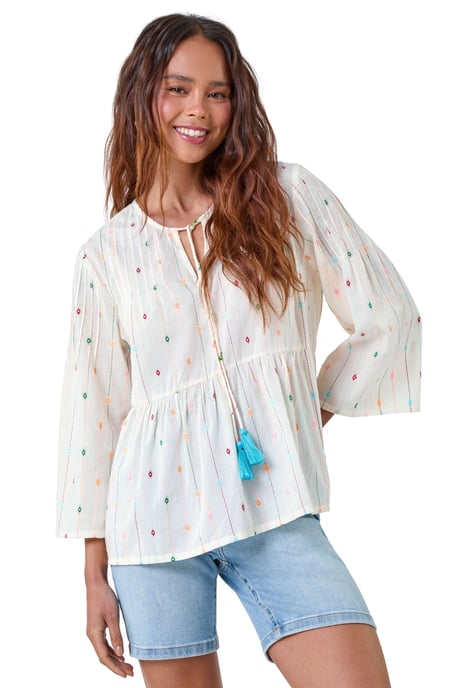 Petite Embroidered Cotton Smock Top