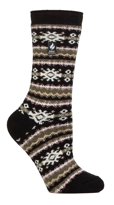 Dames Nordic Sokken | Heat Holders Lite | Lichtgewicht Thermische Winter Sokken voor Vrouwen - Zwart/Olive - Image 1