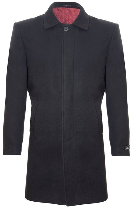 Mens 3/4 Long Black Wool Coat Crombie Overcoat Jacket Peaky Blinders Slim Fit