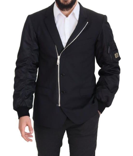 Dolce & Gabbana Svart Ull Helt Zip Långärmad Herrjacka - Image 3