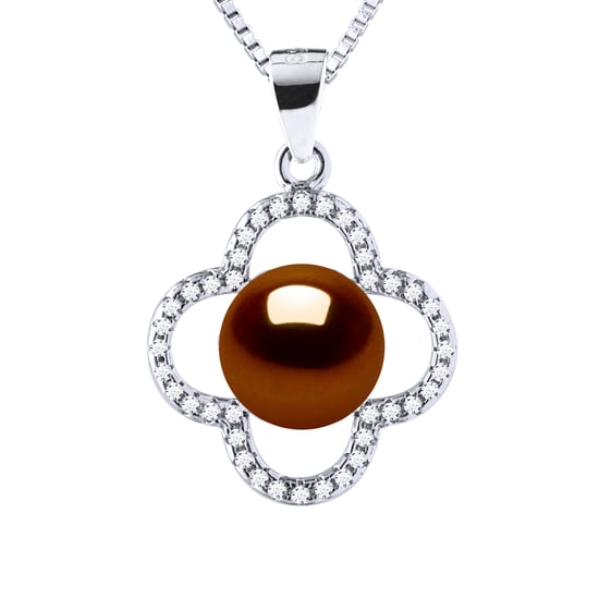 CLOVER Necklace Freshwater Pearl 9-10 mm Chocolate 925