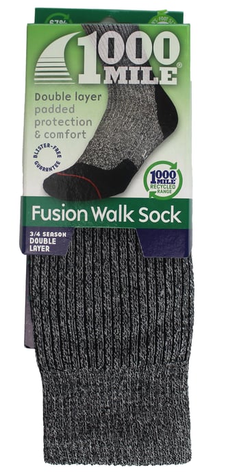 1000 Mile - Mens Fusion Repreve Double Layer Durable Walking Socks - Charcoal / Black - Image 2