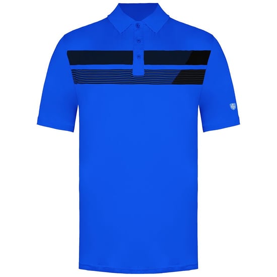 Island Green Asymetric Print Mens Blue Golf Polo Shirt - Image 1