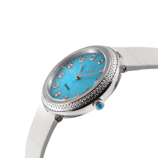 GV2 Arezzo Womens Diamond Swiss Quartz Turquoise Dial, Genuine Italian Handmade Torquoise Leather Watch - Image 3
