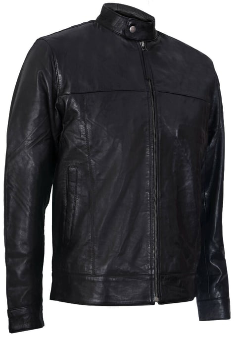 Leather Mandarin Collar Biker Jacket
