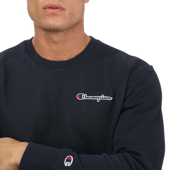 Men's Champion Crew Neck Small Script Logo Sweatshirt in Navy - Image 6