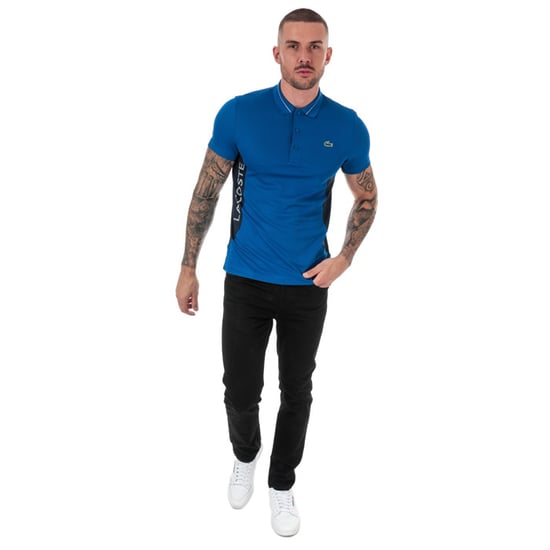 Men's Lacoste Lettering And Panels Knit Golf Polo in blue navy - Image 3