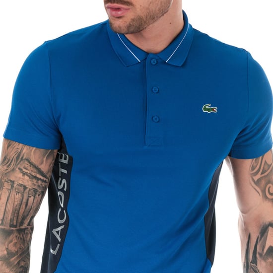 Men's Lacoste Lettering And Panels Knit Golf Polo in blue navy - Image 4