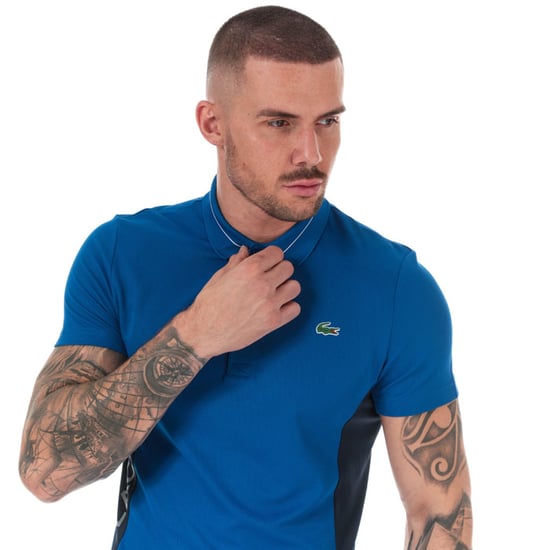 Men's Lacoste Lettering And Panels Knit Golf Polo in blue navy - Image 5