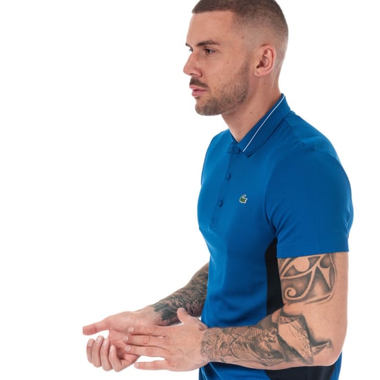 Men's Lacoste Lettering And Panels Knit Golf Polo in blue navy - Image 6