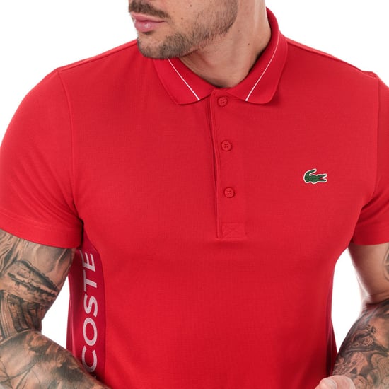 Men's Lacoste Lettering And Panels Knit Golf Polo in Red