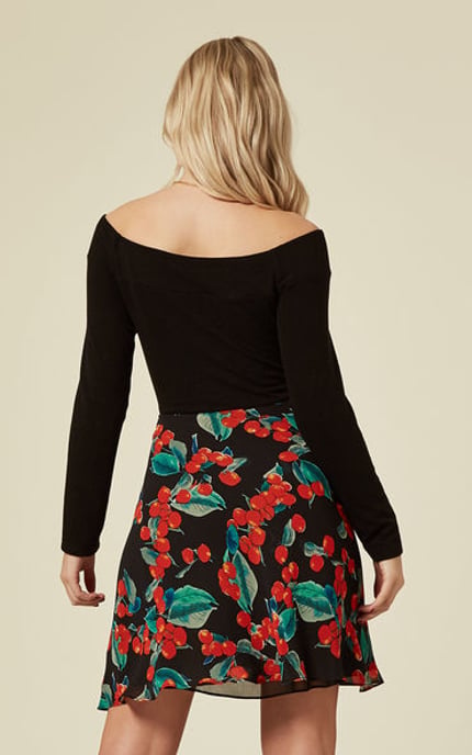 Off The Shoulder Cherry Print Mini Dress