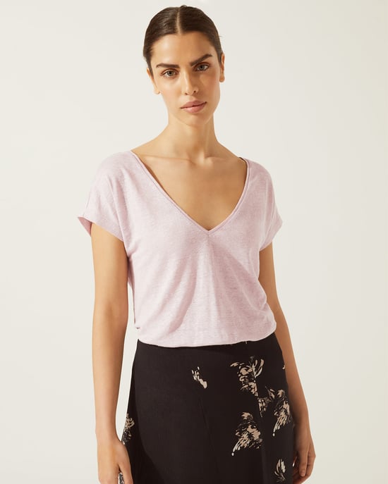 Linen V Cap Sleeve Tee