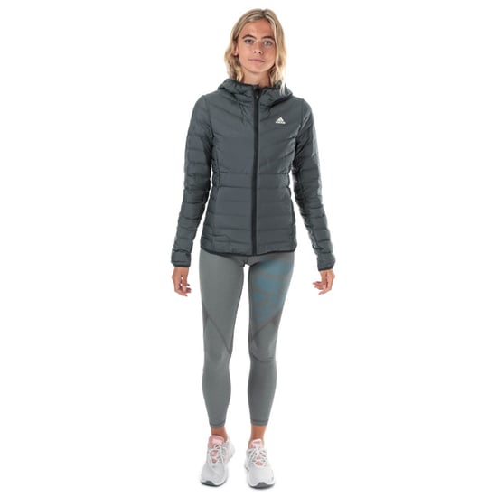 Women's adidas Varilite Hooded Down Jacket in Charcoal