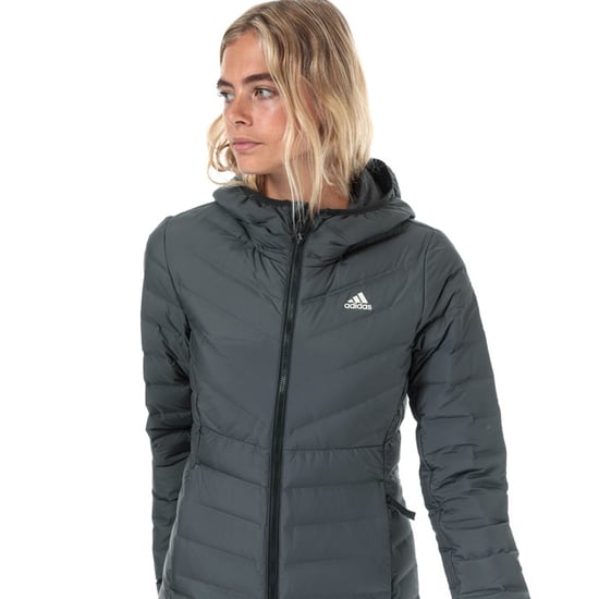 Women's adidas Varilite Hooded Down Jacket in Charcoal