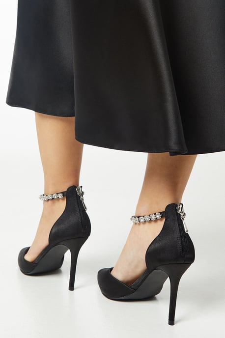 Wide Fit Tatiana Jewelled Anklet High Stiletto Satin Court Shoes