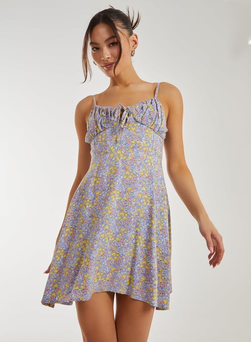 Ditsy Floral Tie Front Corset Dress