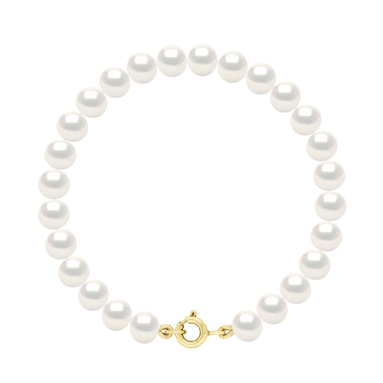 Bracelet Gold - Row of Real Freshwater Pearls Semi Round 6-7 mm