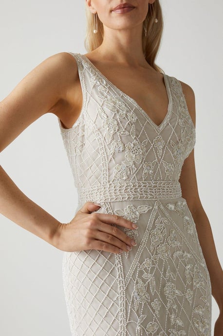 Plunge Floral Embellished Wedding Dress