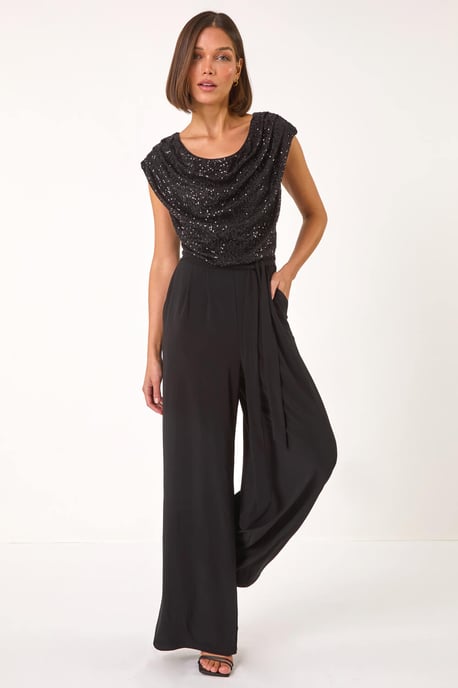 Sequin Bodice Cowl Neck Jumpsuit - Image 2