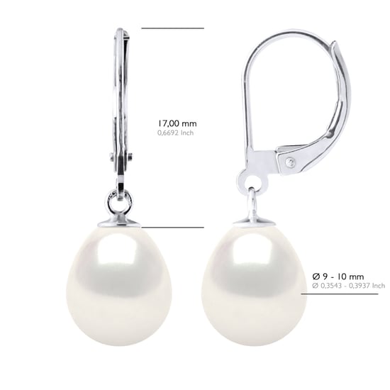 Earrings in White Gold 375 and Real Cultured Freshwater Pearls Pear 9-10 mm