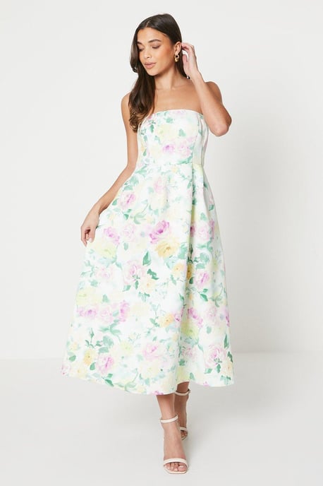 Petite Floral Bandeau Ottoman Midi Dress - Image 1