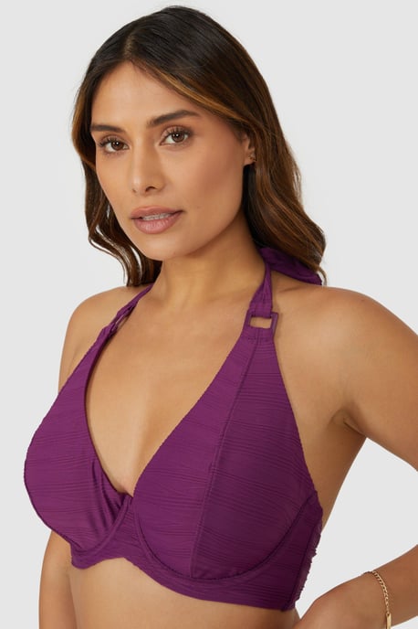 Gorgeous Textured Non Padded Plunge Underwire Bikini Top