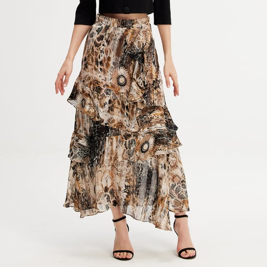 Long chiffon skirt with ruffles floral print - Image 3