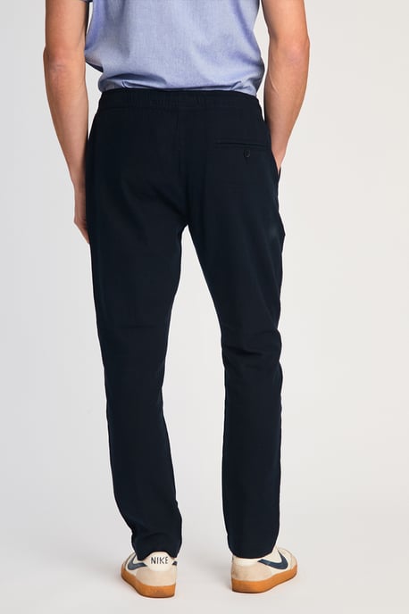 Navy Linen Blend Cuffed Trousers