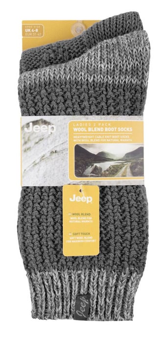 Ladies Wool Boot Socks | Jeep | Cable Knit Socks for Women, Thick Ribbed Knit Winter Socks for Outdoor and Leisure Wear - Charcoal / Cream - Image 2