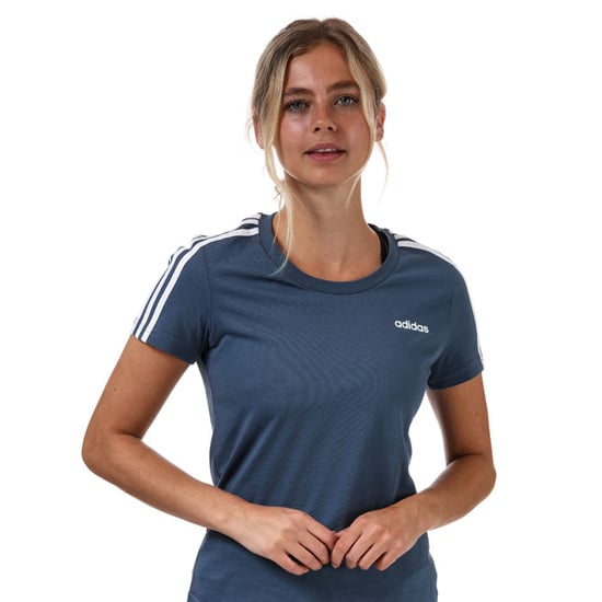 Women's adidas Essentials 3-Stripes T-Shirt in Blue-White - Image 4