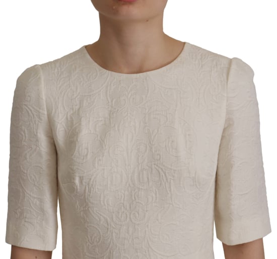 Dolce & Gabbana Witte Jacquard Midi Bloemen Slank Brocade Damesjurk - Image 2