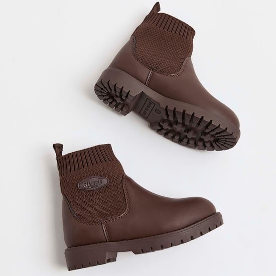 River Island Kids Mini Boys Boots Brown Fly Knit Shoes