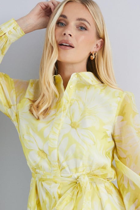 Petite Floral Organza Shirt Midi Dress