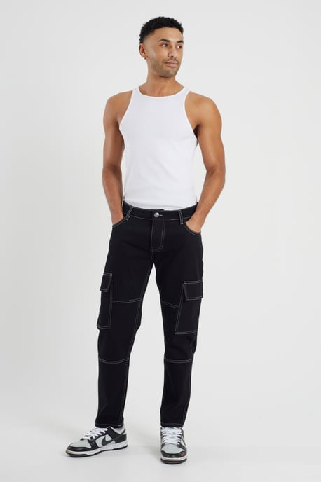Brave Soul Mens Cargo Jeans Loose Fit Combat Jeans - Image 5