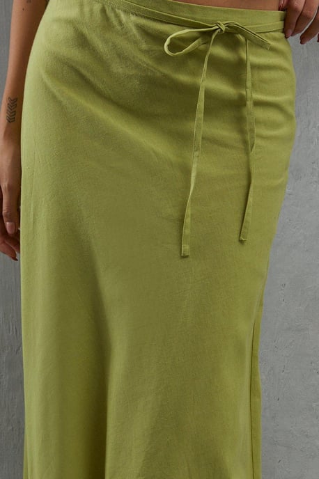 Linen Tie Side Maxi Skirt