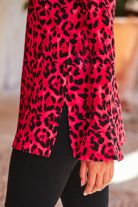 Hot Pink Leopard Print Gold Bar Detail Tunic