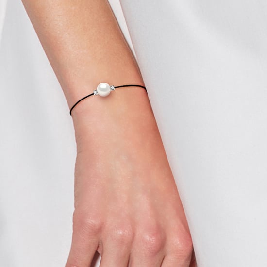 DIADEMA - Bracelet - Black Nylon - White Freshwater Pearl - Diamonds