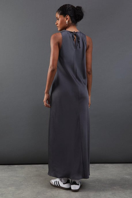 Satin Racer Neck Bias Midi Slip Dress