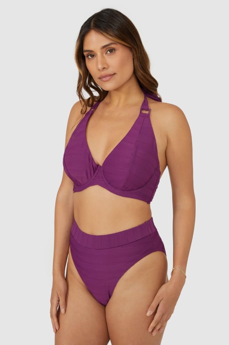 Gorgeous Textured Non Padded Plunge Underwire Bikini Top